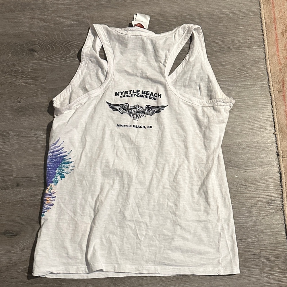 Harley-Davidson White Tank Top with Colorful Wing Design